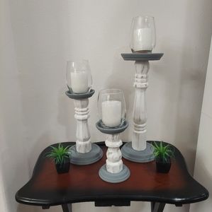 Wooden candle holders and wall hanging